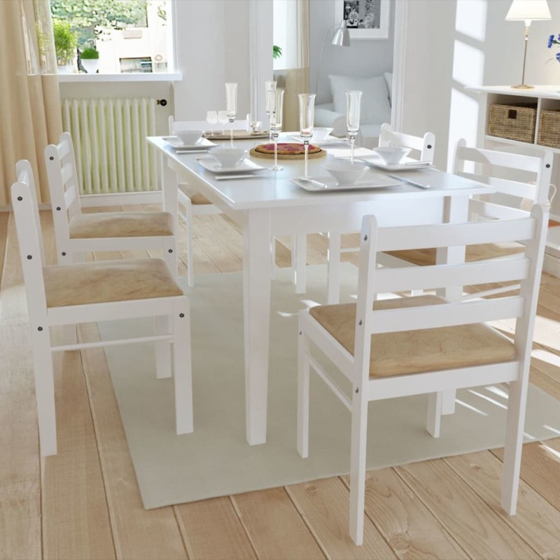 vidaXL Sillas de comedor 6 unidades madera maciza y terciopelo blanco vidaXL Sillas de comedor 6 unidades madera maciza y terciopelo blanco