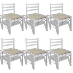 vidaXL Sillas de comedor 6 unidades madera maciza y terciopelo blanco