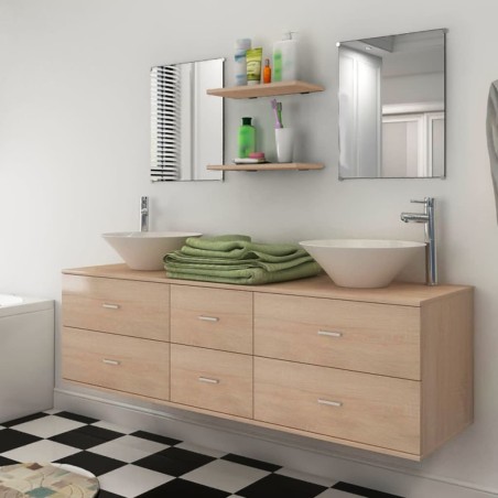 vidaXL Conjunto de muebles de baño y lavabo 7 piezas beige