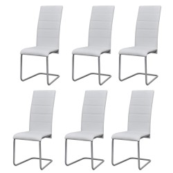 vidaXL Sillas voladizas de comedor 6 unidades cuero sintético blanco