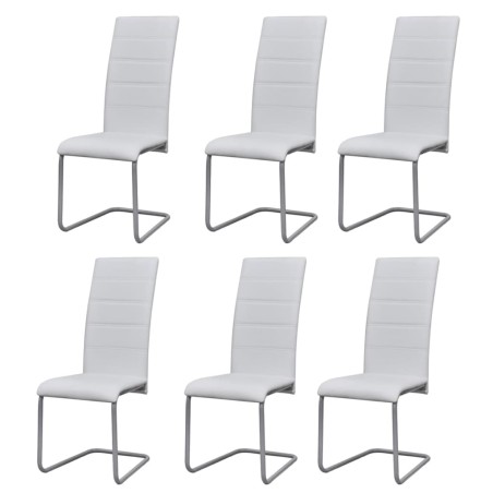 vidaXL Sillas voladizas de comedor 6 unidades cuero sintético blanco