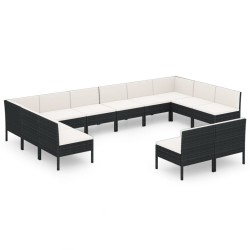vidaXL Set muebles de jardín 12 pzas y cojines ratán sintético negro