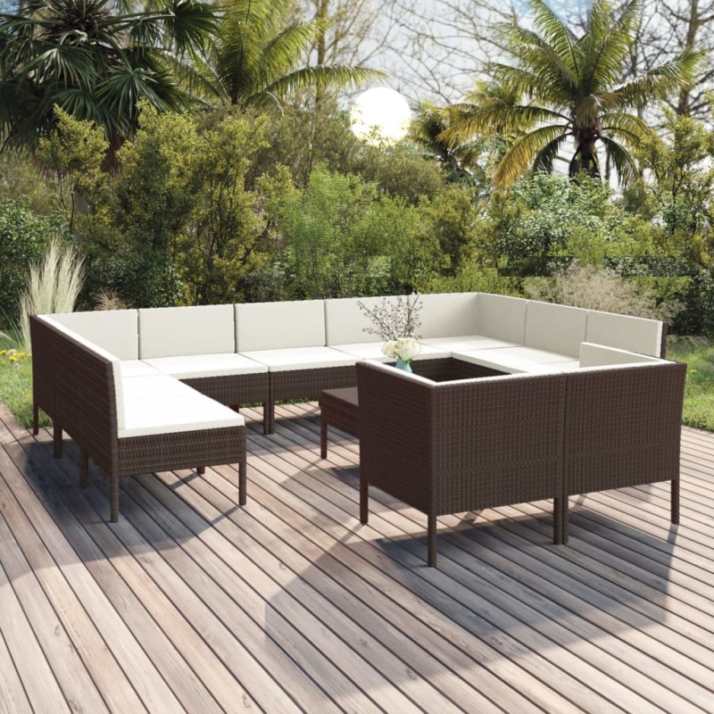 vidaXL Set muebles de jardín 12 pzas y cojines ratán sintético marrón vidaXL Set muebles de jardín 12 pzas y cojines ratán sintético marrón