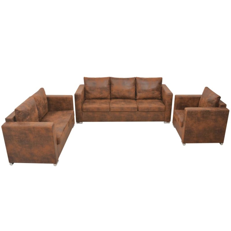 vidaXl Conjunto de sofás de 3 piezas de piel artificial de ante vidaXl Conjunto de sofás de 3 piezas de piel artificial de ante
