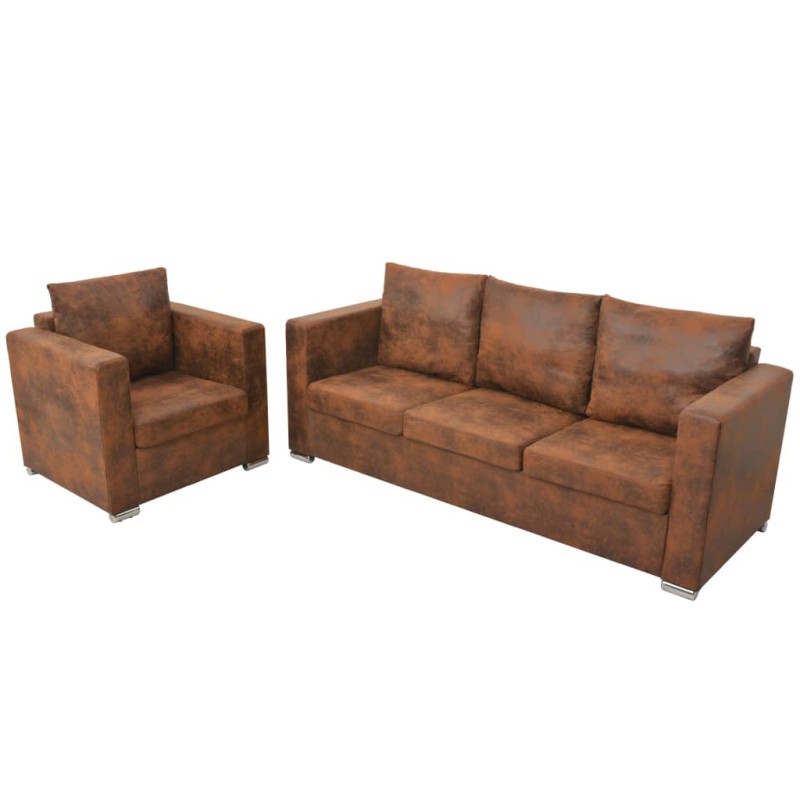 vidaXl Conjunto de sofás de 2 piezas de piel artificial de ante vidaXl Conjunto de sofás de 2 piezas de piel artificial de ante