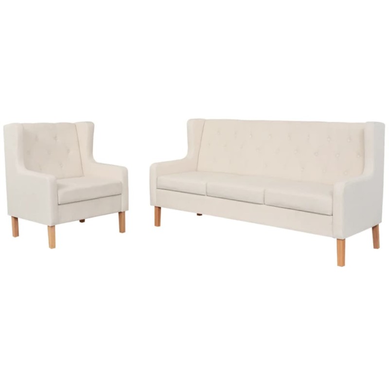 vidaXL Conjunto de sofás 2 piezas tela blanco crema vidaXL Conjunto de sofás 2 piezas tela blanco crema
