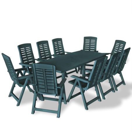 vidaXL Juego de comedor de jardín 11 piezas plástico verde