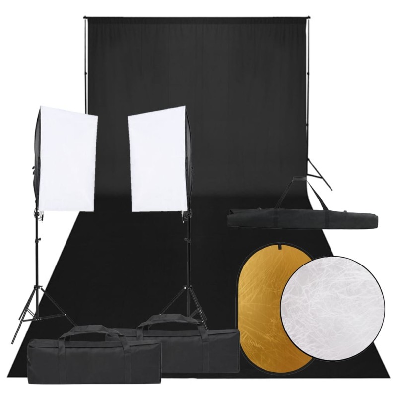 vidaXL Kit de estudio fotográfico con set de luces, fondo y reflector vidaXL Kit de estudio fotográfico con set de luces, fondo y reflector