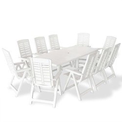 vidaXL Juego de comedor de jardín 11 piezas plástico blanco