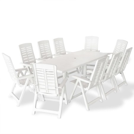 vidaXL Juego de comedor de jardín 11 piezas plástico blanco