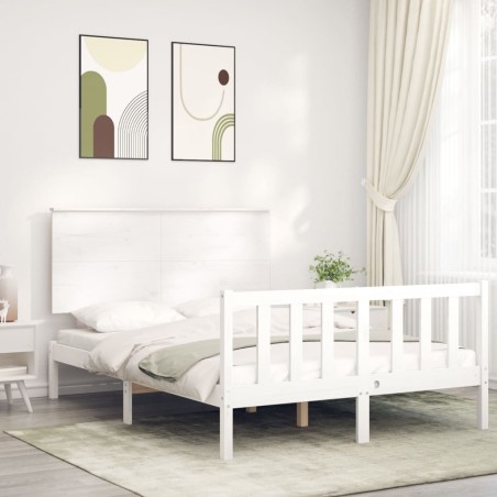 vidaXL Estructura de cama con cabecero madera maciza blanco 120x200 cm