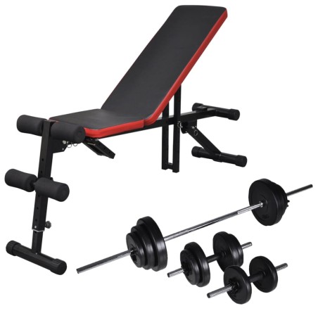 vidaXL Banco de abdominales con mancuerna y pesas 30,5 kg 