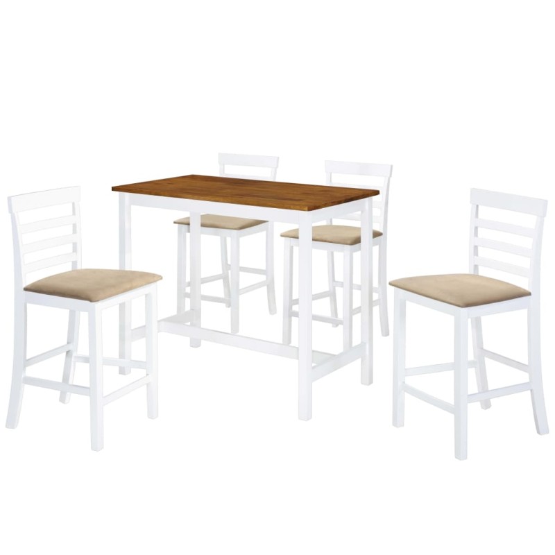 vidaXL Set mesa y sillas de bar 5 piezas madera maciza marrón y blanco