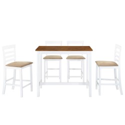 vidaXL Set mesa y sillas de bar 5 piezas madera maciza marrón y blanco