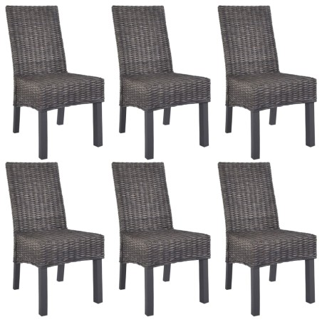 vidaXL Sillas de comedor 6 unidades ratán Kubu y madera mango marrón