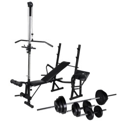 vidaXL Banco musculación con soporte pesas, pesas y mancuernas 30,5 kg