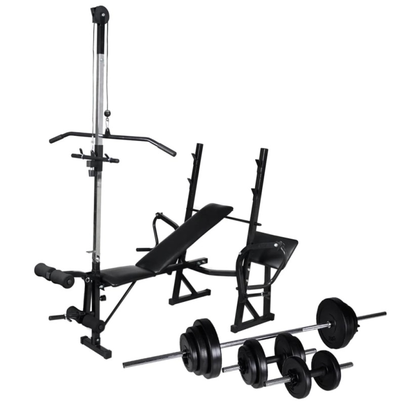 vidaXL Banco musculación con soporte pesas, pesas y mancuernas 30,5 kg vidaXL Banco musculación con soporte pesas, pesas y mancuernas 30,5 kg