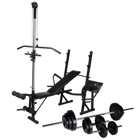 vidaXL Banco musculación con soporte pesas, pesas y mancuernas 30,5 kg
