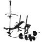 vidaXL Banco musculación con soporte pesas, pesas y mancuernas 30,5 kg vidaXL Banco musculación con soporte pesas, pesas y mancuernas 30,5 kg