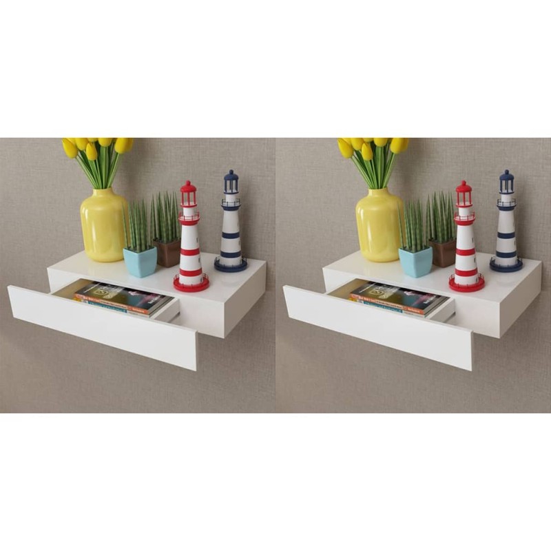 vidaXL Estantes de pared flotantes con cajones 2 uds blanco 48 cm vidaXL Estantes de pared flotantes con cajones 2 uds blanco 48 cm