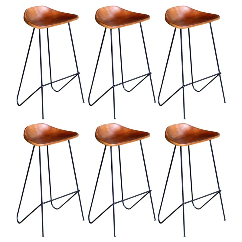 vidaXL Taburetes de cocina 6 unidades cuero auténtico marrón vidaXL Taburetes de cocina 6 unidades cuero auténtico marrón