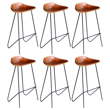 vidaXL Taburetes de cocina 6 unidades cuero auténtico marrón