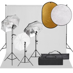 vidaXL Kit de estudio fotográfico con set de luces, fondo y reflector