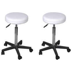 vidaXL Taburetes de oficina 2 uds cuero sintético blanco
