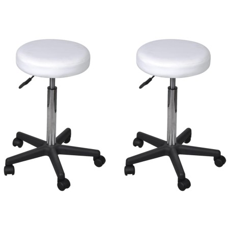 vidaXL Taburetes de oficina 2 uds cuero sintético blanco