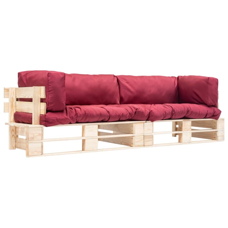 vidaXL Sofás de palets de jardín 2 pzas con cojines rojos madera pino vidaXL Sofás de palets de jardín 2 pzas con cojines rojos madera pino