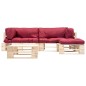 vidaXL Muebles de palets de jardín con cojines rojos 4 piezas madera vidaXL Muebles de palets de jardín con cojines rojos 4 piezas madera