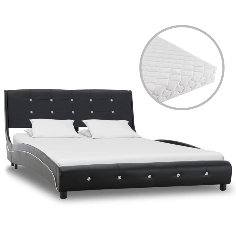 vidaXL Cama con colchón cuero sintético negro 120x200 cm vidaXL Cama con colchón cuero sintético negro 120x200 cm