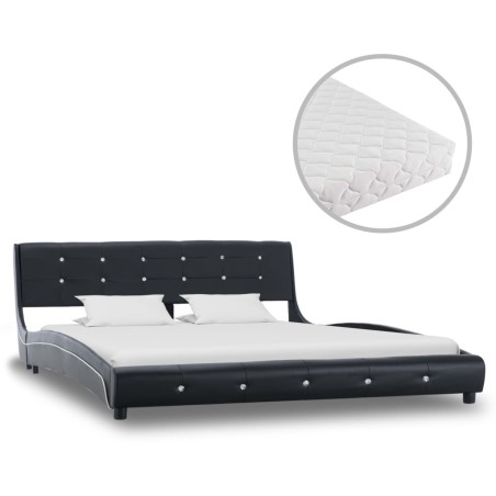vidaXL Cama con colchón cuero sintético negro 160x200 cm