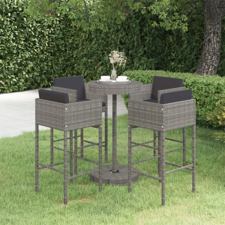 vidaXL Set muebles bar jardín 5 piezas y cojines ratán sintético gris