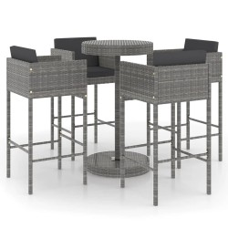 vidaXL Set muebles bar jardín 5 piezas y cojines ratán sintético gris