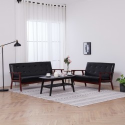 vidaXL Juego de sofás 2 piezas de cuero sintético negro