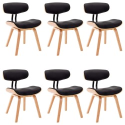 vidaXL Sillas de comedor 6 uds madera curvada cuero sintético negro