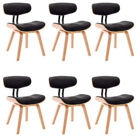 vidaXL Sillas de comedor 6 uds madera curvada cuero sintético negro