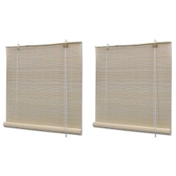 vidaXL Estor enrollable de bambú natural 2 unidades 120x160 cm