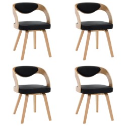 vidaXL Sillas de comedor 4 uds madera curvada cuero sintético negro