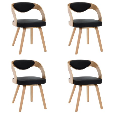 vidaXL Sillas de comedor 4 uds madera curvada cuero sintético negro