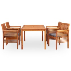 vidaXL Set comedor de jardín 5 pzas y cojines madera maciza de acacia