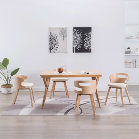 vidaXL Sillas de comedor 4 uds madera curvada y cuero sintético crema