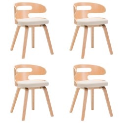 vidaXL Sillas de comedor 4 uds madera curvada y cuero sintético crema