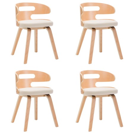 vidaXL Sillas de comedor 4 uds madera curvada y cuero sintético crema