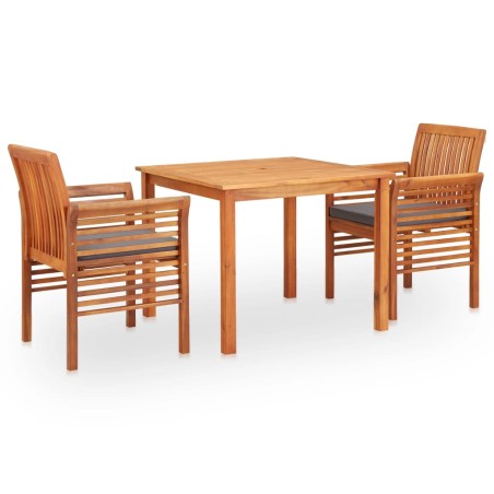 vidaXL Set comedor de jardín 3 pzas y cojines madera maciza de acacia
