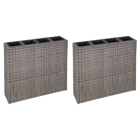 vidaXL Jardinera alta con 4 macetas 2 uds ratán sintético gris