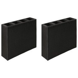 vidaXL Jardinera alta con 4 macetas 2 uds ratán sintético negro
