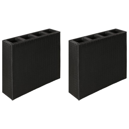 vidaXL Jardinera alta con 4 macetas 2 uds ratán sintético negro