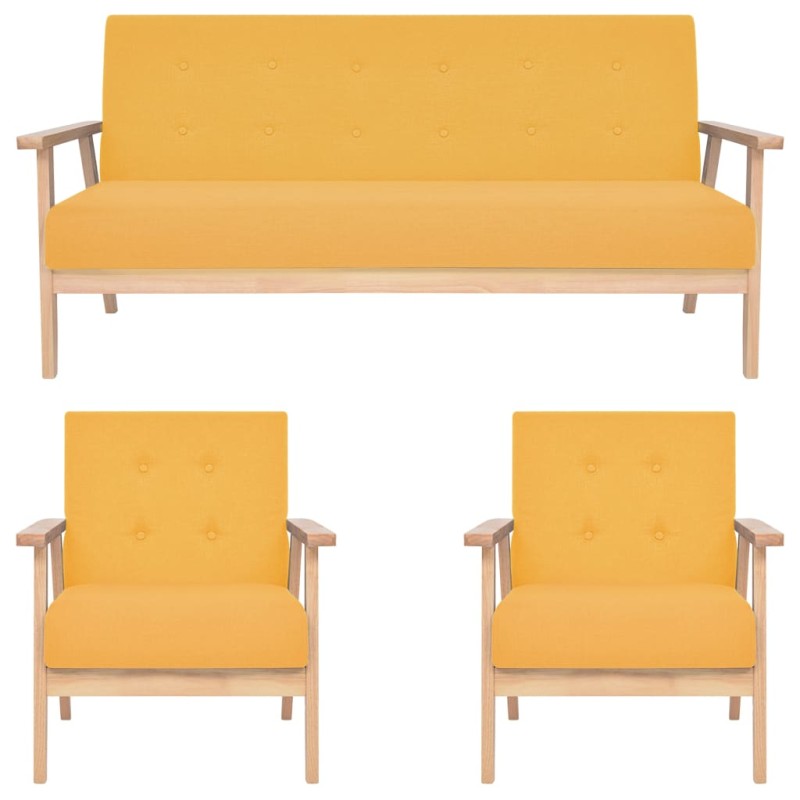 vidaXL Juego de sofás de 3 piezas tela amarillo vidaXL Juego de sofás de 3 piezas tela amarillo